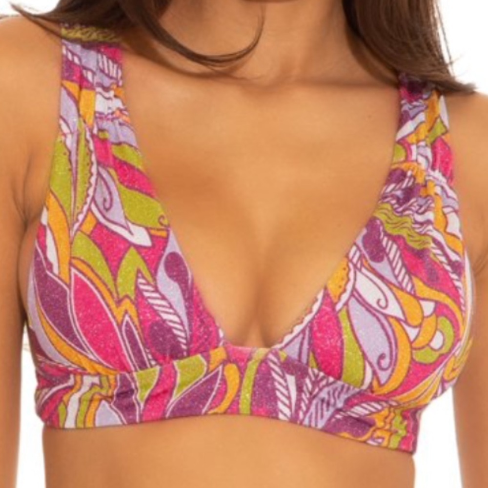 NWT BECCA BY REBECCA VIRTUE PSYCHEDELIC BLAKE SHIRRED HALTER TOP IN SIZE LARGE
